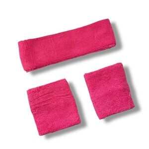 80s Sweatbands Set Pink Sport Tennis Badminton Yoga Cotton‎ Wristbands Headband